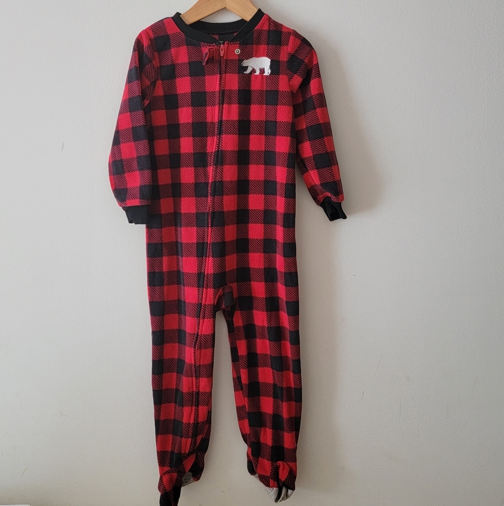 CARTER'S holiday overall footed fleeced pajamas red & black 3t